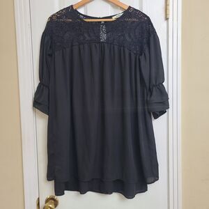 Eloges Black Tiered Babydoll Tunic Mini Dress Lace Dark Fairy Whimsigoth Size M